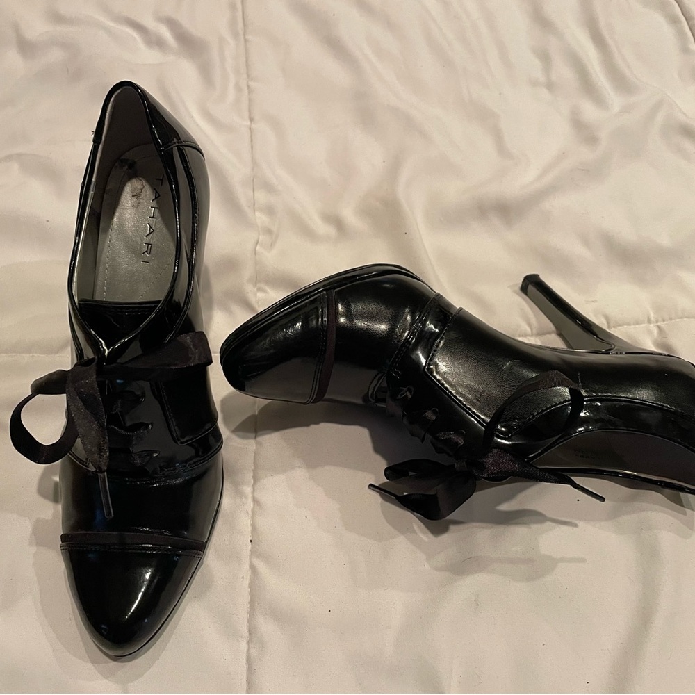 Tahari black patent leather shoes. “Larry style “